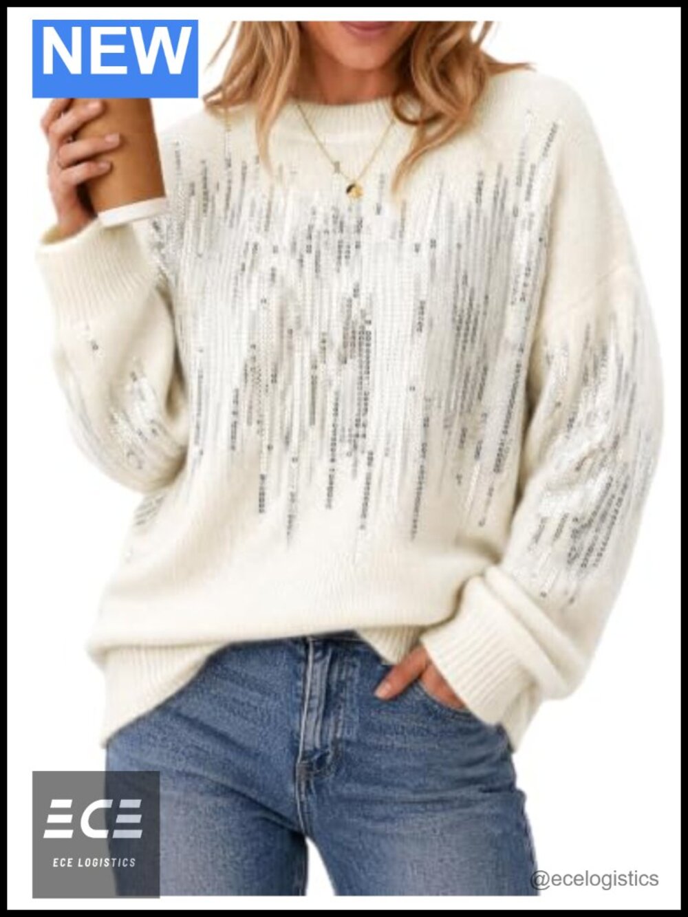 Sequin Pullover Sweater Women Long Sleeve One Size Fall Winter Knit